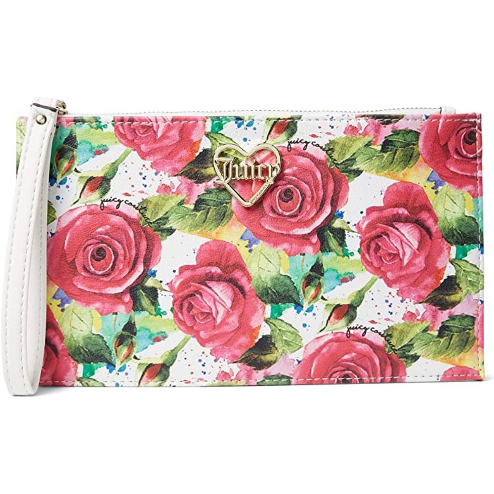 Juicy Couture white roses multi floral wristlet handbag